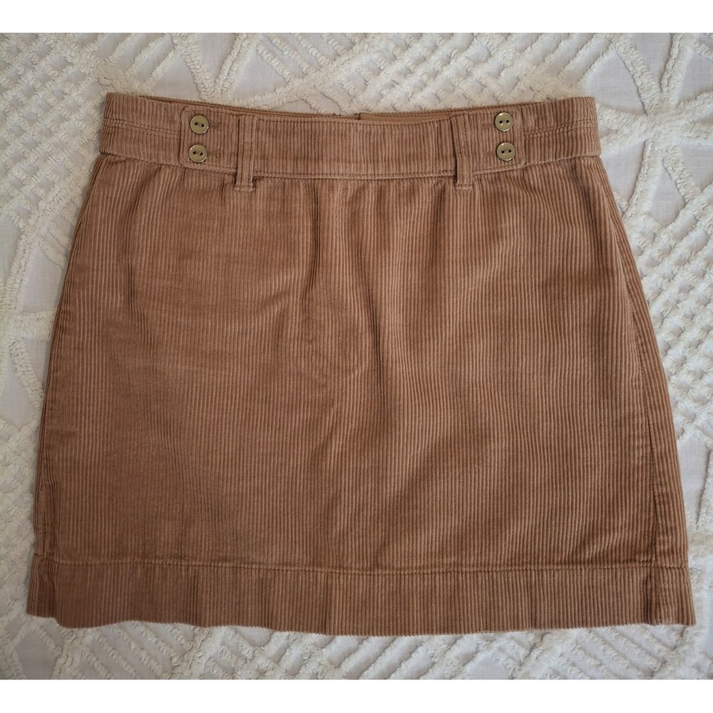 LOFT Womens Size 6 Corduroy Mini Skirt Tan Cotton Button Waist Back Zip